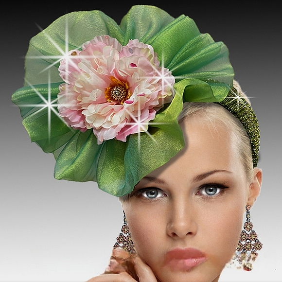Gorgeous Pink Green Headband Fascinator Beloved Millinery Couture Tea AKA - Picture 1 of 1